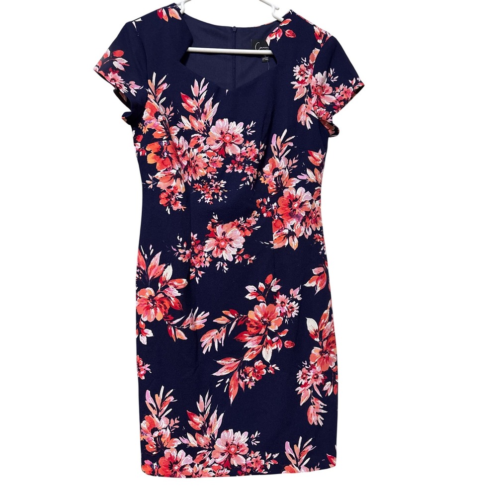 Connected Apparel Navy Floral Crepe Sheath Dress Petite 4P C1090208P1